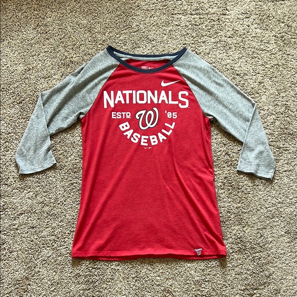 Washington Nationals Nike Red and Gray 3/4 Length Sleeve Tee